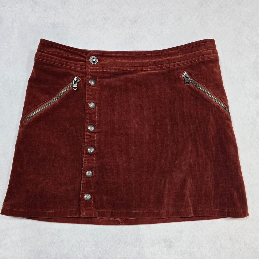 Kuhl Womens Corduroy Mini Skirt Rust Brown Button Front Plaid Lined Size 4